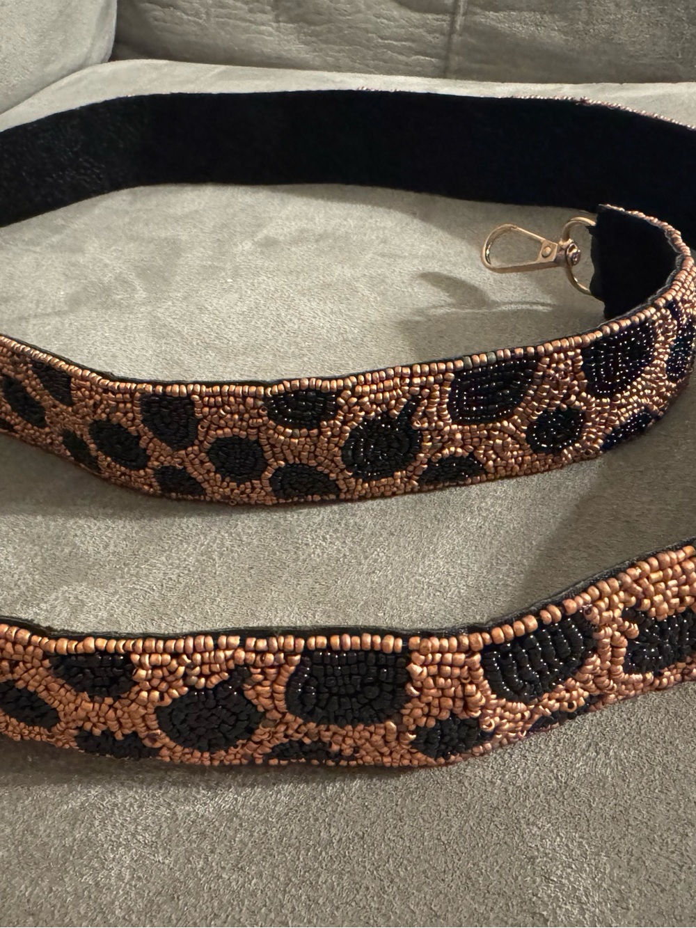 Gorgeous old gold and black dot beaded purse strap